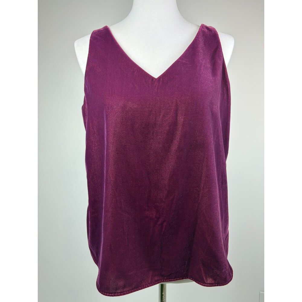 LOFT Wine Burgundy Velvet Sleeveless V‑Neck Top M Holiday Glam Cocktail Party
